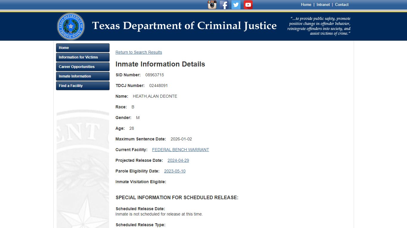 Texas Department of Criminal Justice Inmate Search